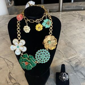 Stella & Dot Vibrant Green and Yellow Charm Bracelet, necklace and ring
